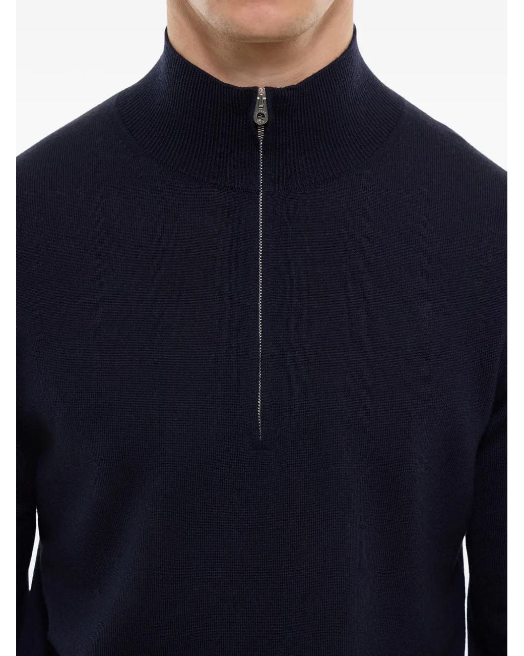 Fursac Blue Wool Zip-Up Sweater for men