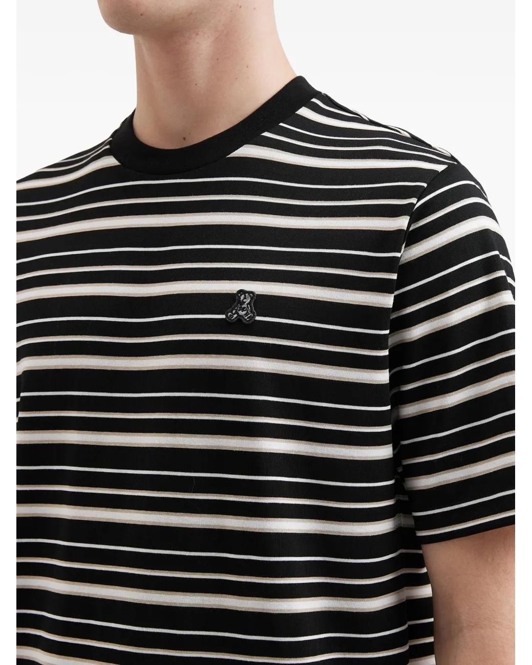 Izzue Black Striped Bear-Detail T-Shirt for men