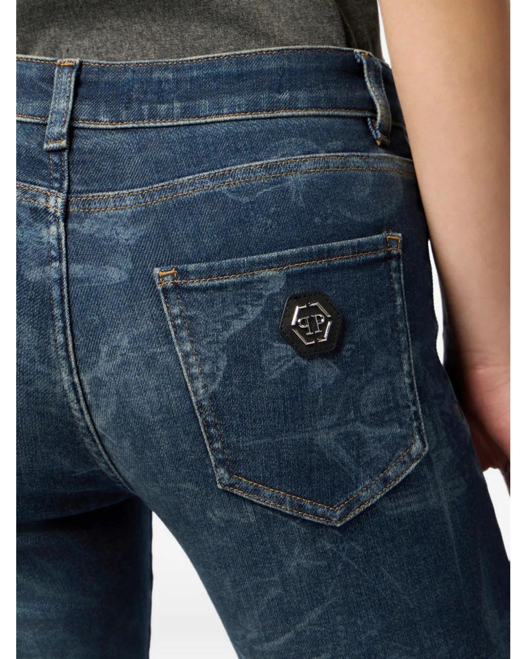 Philipp Plein Blue Butterfly Tattoo Jeggings