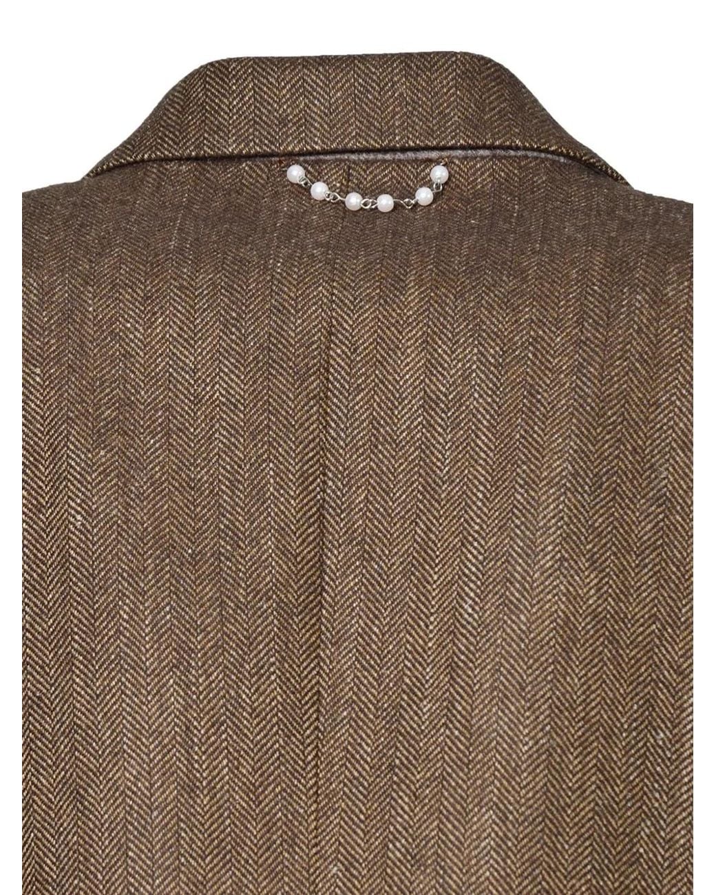 SOLOTRE Brown Herringbone Double-Breasted Blazer