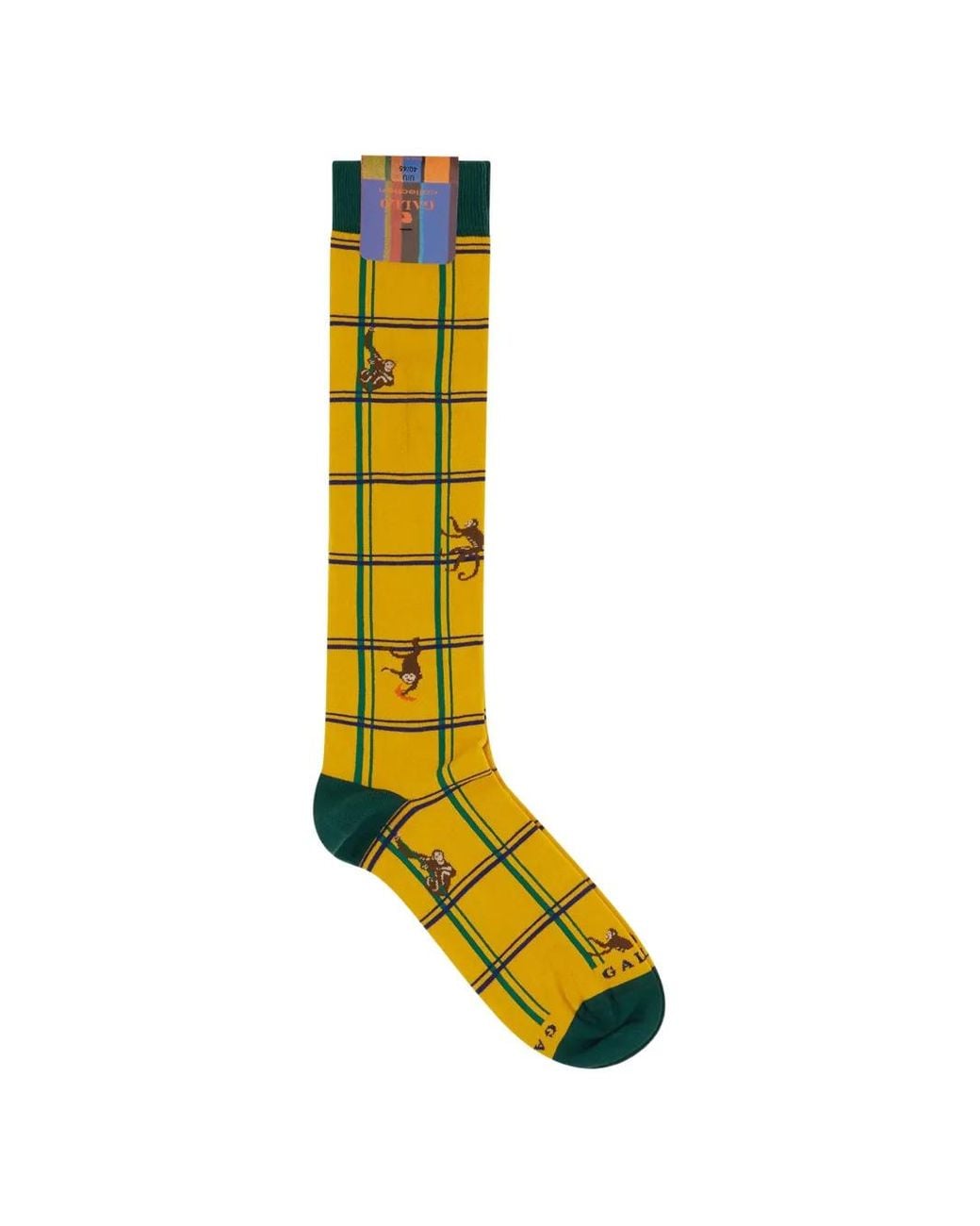 Gallo White Check-Pattern Monkey-Motif Socks for men