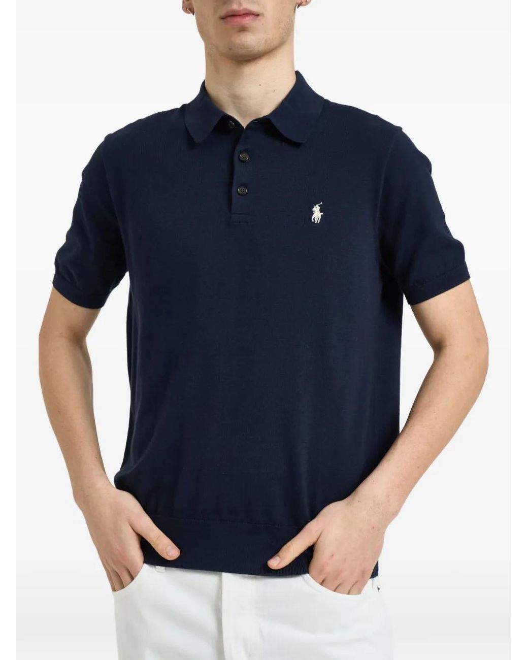 Polo Ralph Lauren Blue Short Sleeves Knit Polo Neck Sweater for men
