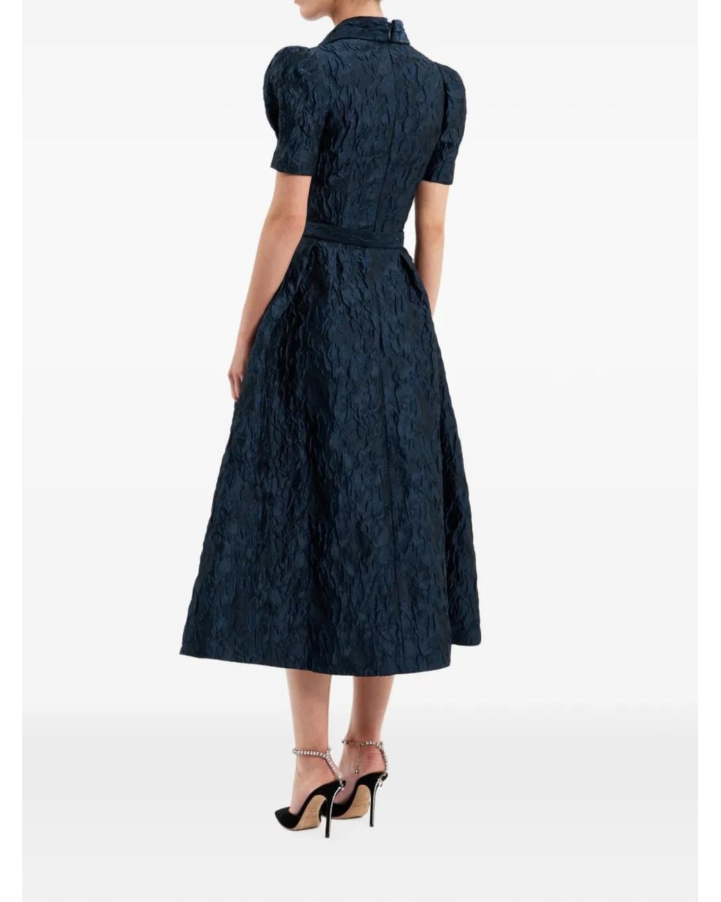 Rebecca Vallance Blue Cascades Short-Sleeve Midi Dress