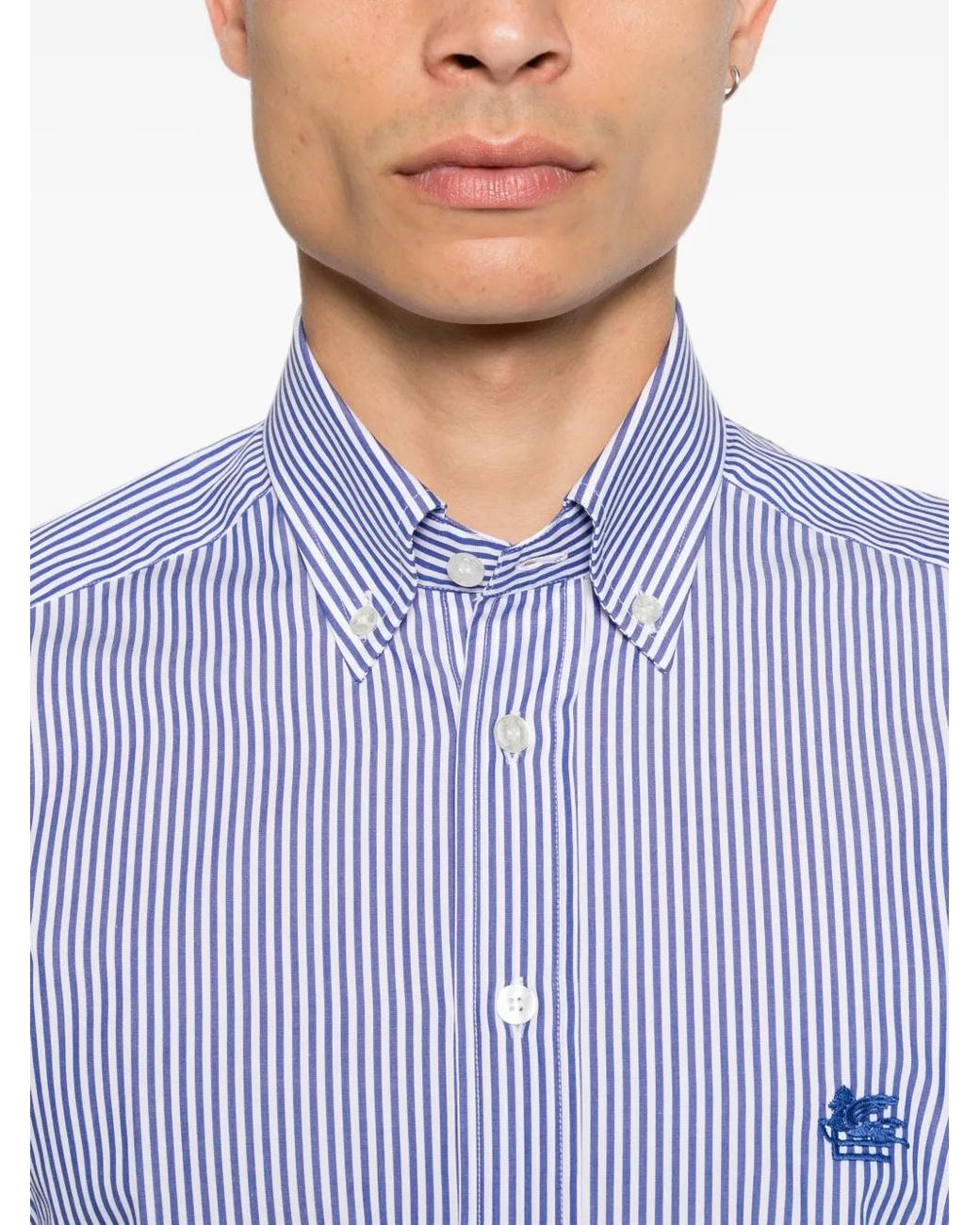 Etro Purple Striped Logo-Embroidered Shirt for men