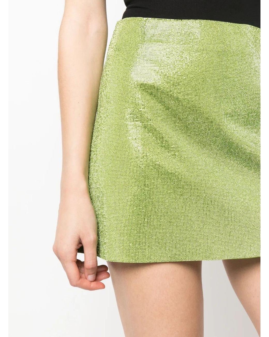 Nue Green Rhinestone-Embellished Silk Mini Skirt