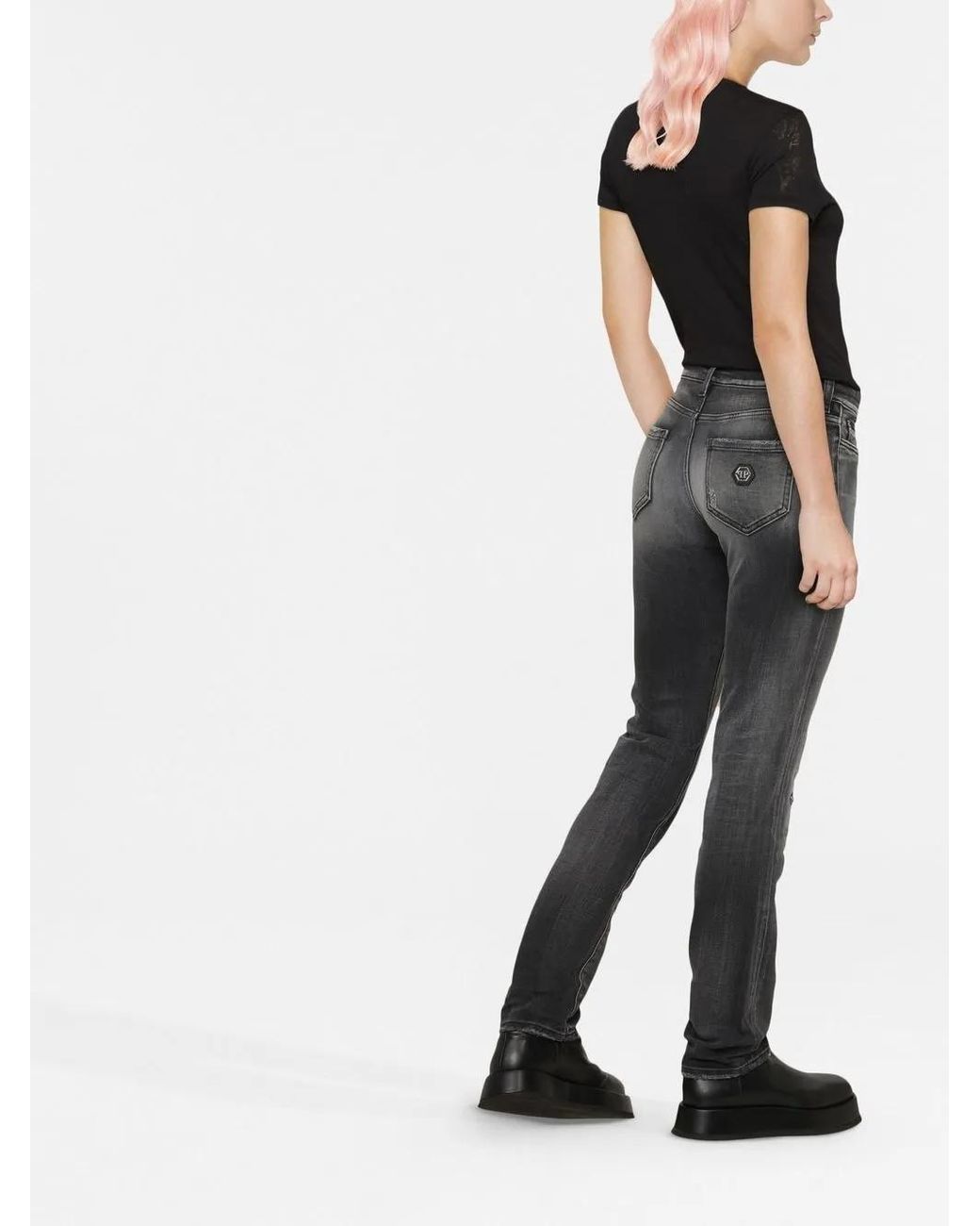 Philipp Plein Gray Logo-Plaque Denim Jeans