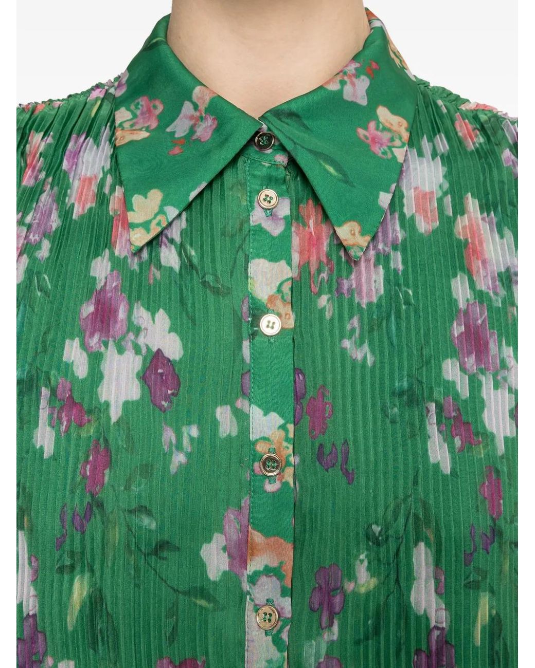 Nissa Green Printed Pleated Midi Dress