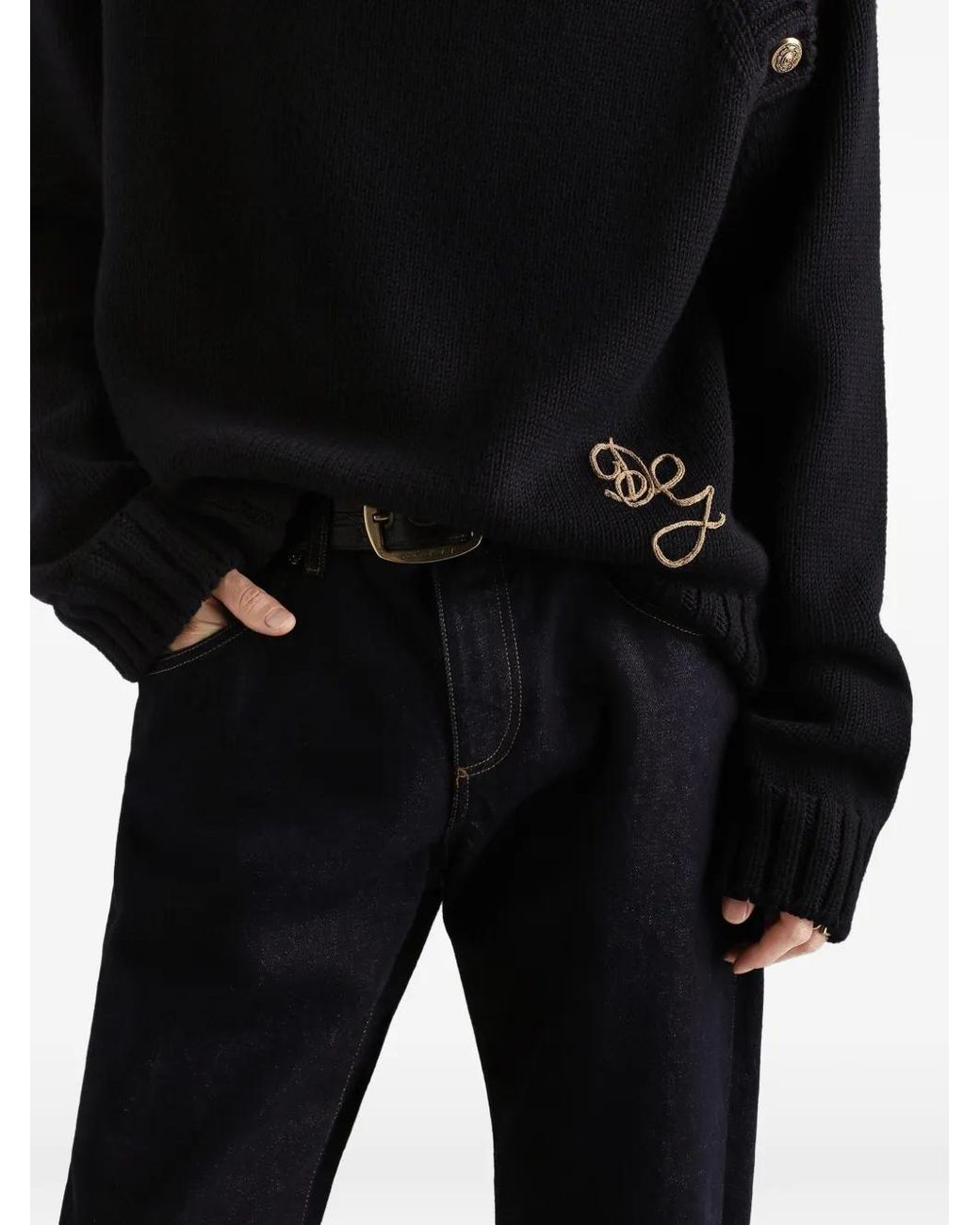 Dolce & Gabbana Black Smooth-Knit Turtleneck With Logo for men