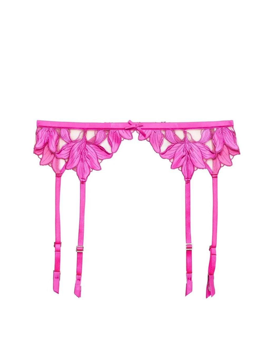 Fleur du Mal Pink Lily Embroidered Garter Belt