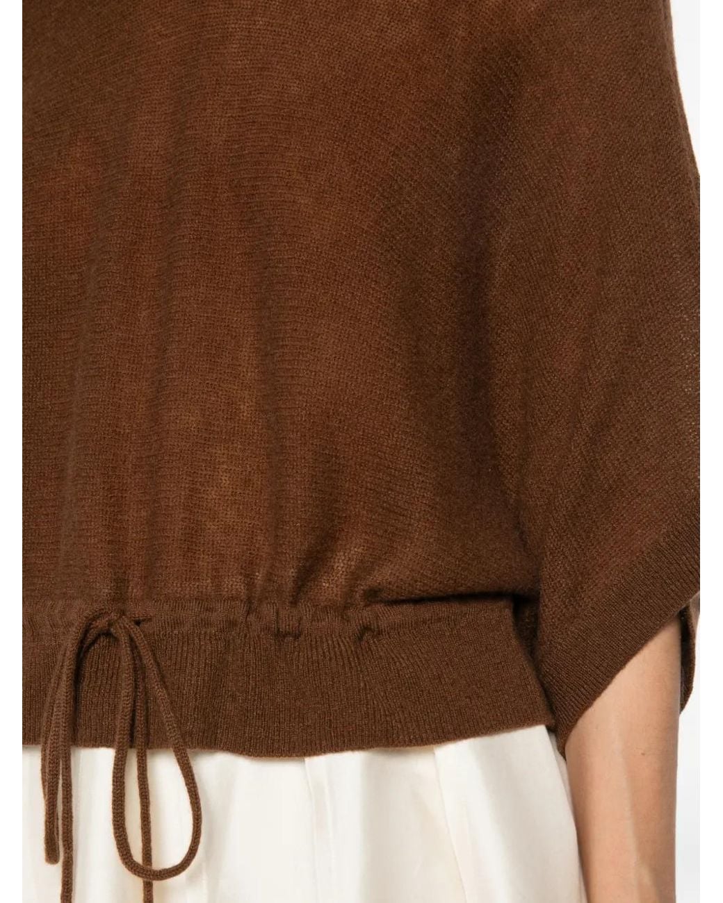 ABSOLUT CASHMERE Brown Jannah Drawstring-Waist V-Neck Sweater