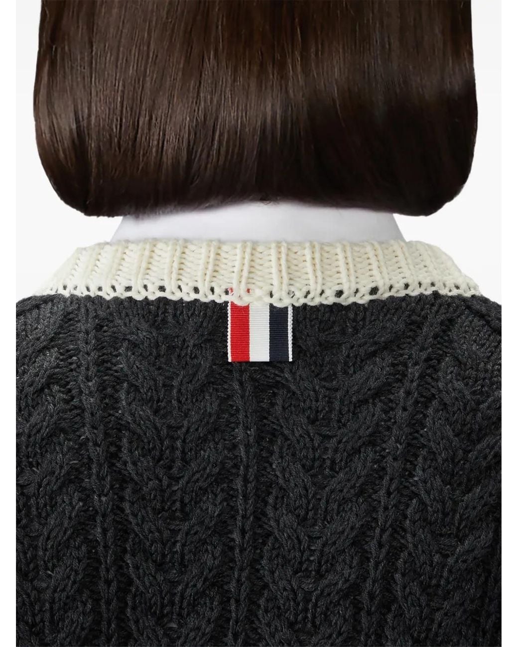 Thom Browne Black Merino-Wool 4-Bar Aran-Cable Cardigan