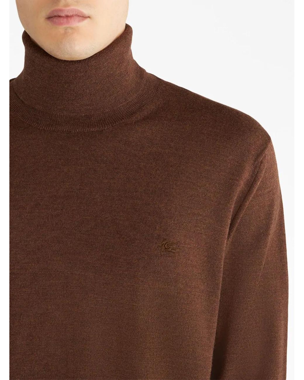 Etro Brown Roll-Neck Virgin Wool Jumper for men