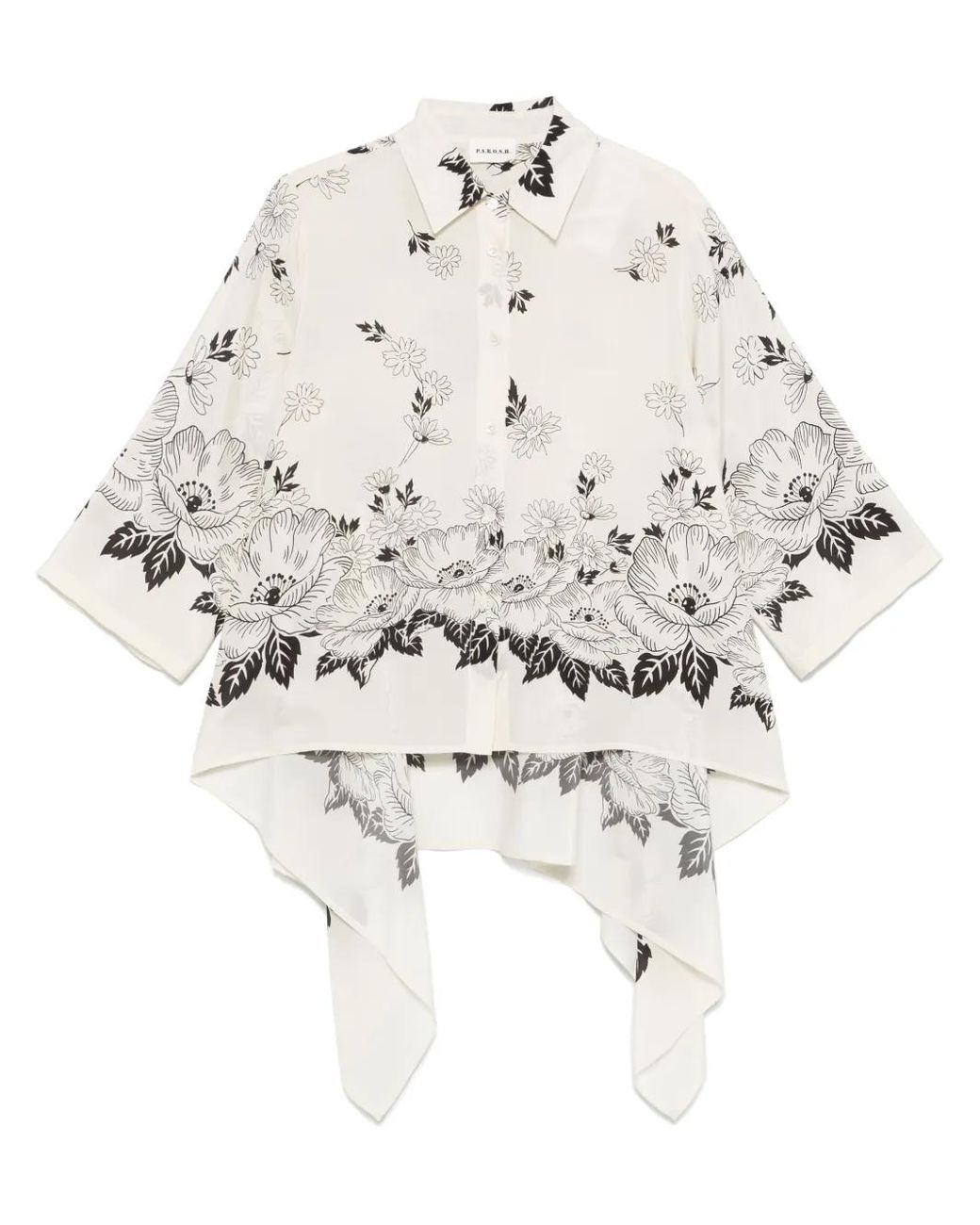 P.A.R.O.S.H. White Floral-Print Shirt