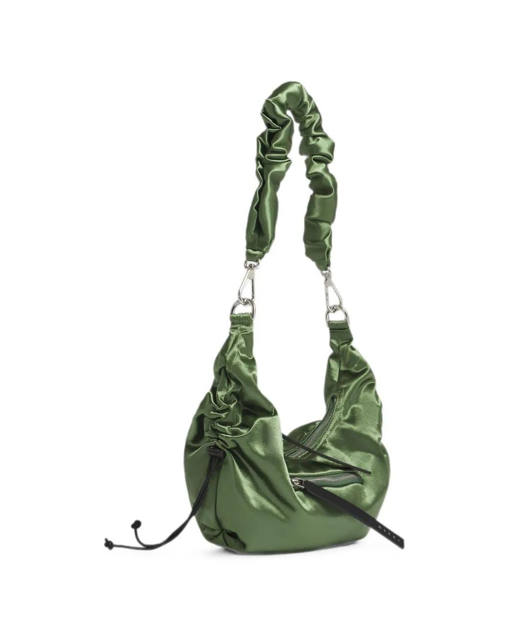 Marni Green Smocked Toggle-Secured Shoulder Bag