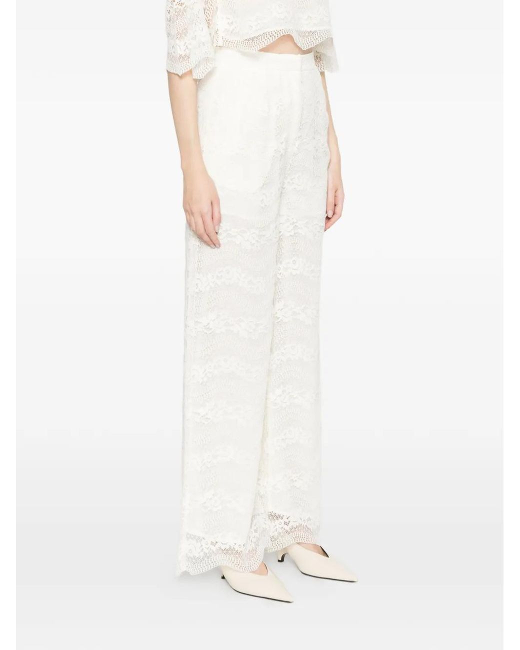 Twinset White Wide Fit Macramé Lace Trousers