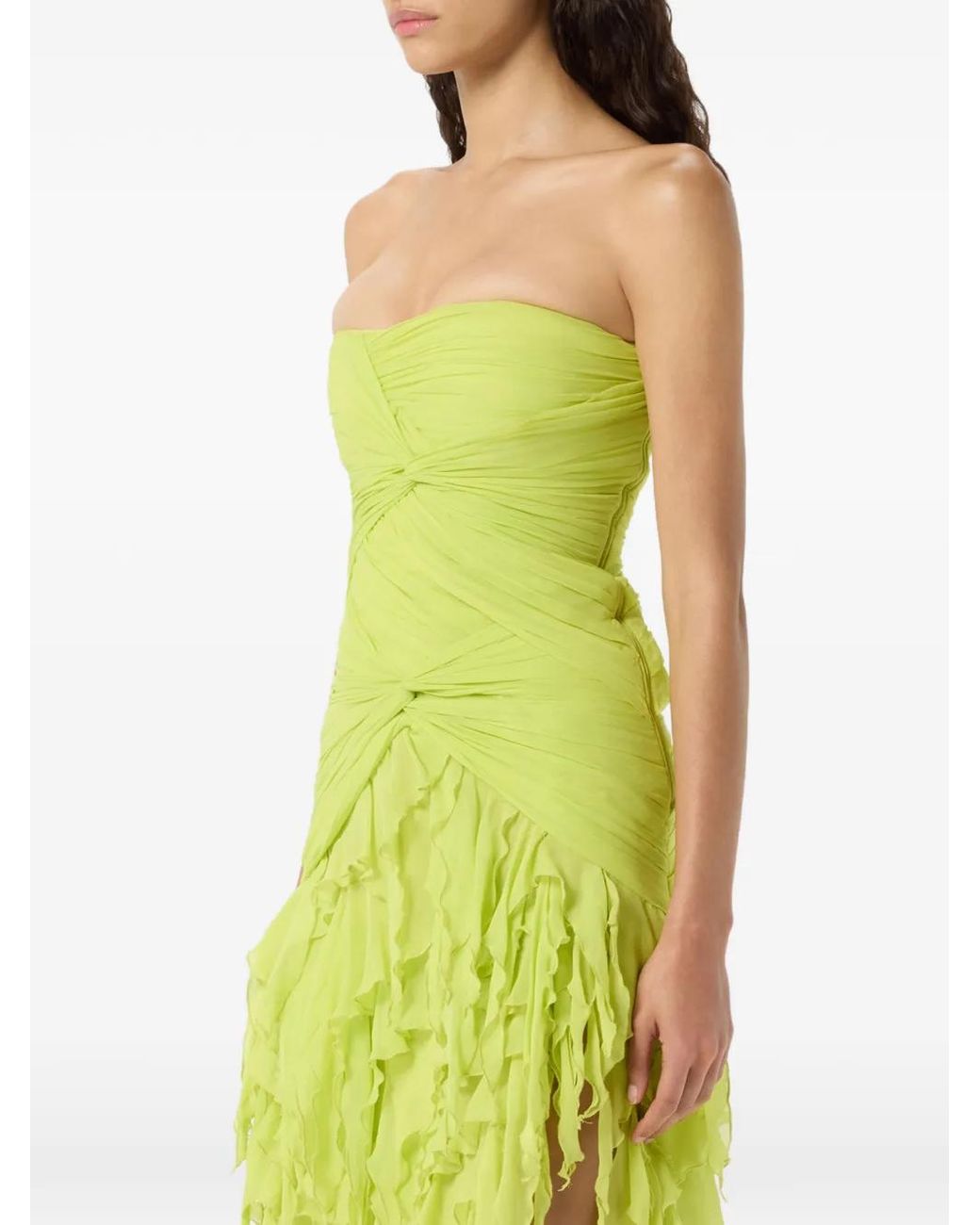 Blumarine Green Ruched Ruffled Maxi Dress