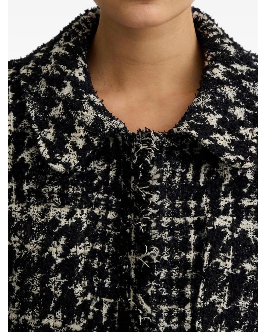 Smythe Black Bouclé-Knit Frayed-Edge Jacket