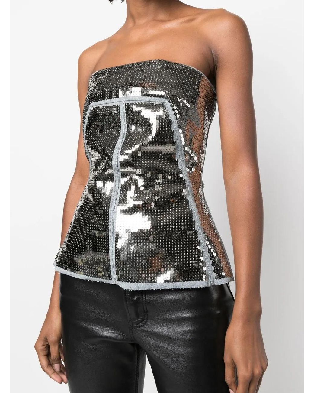 Rick Owens Black Sequin-Embellished Bustier Top