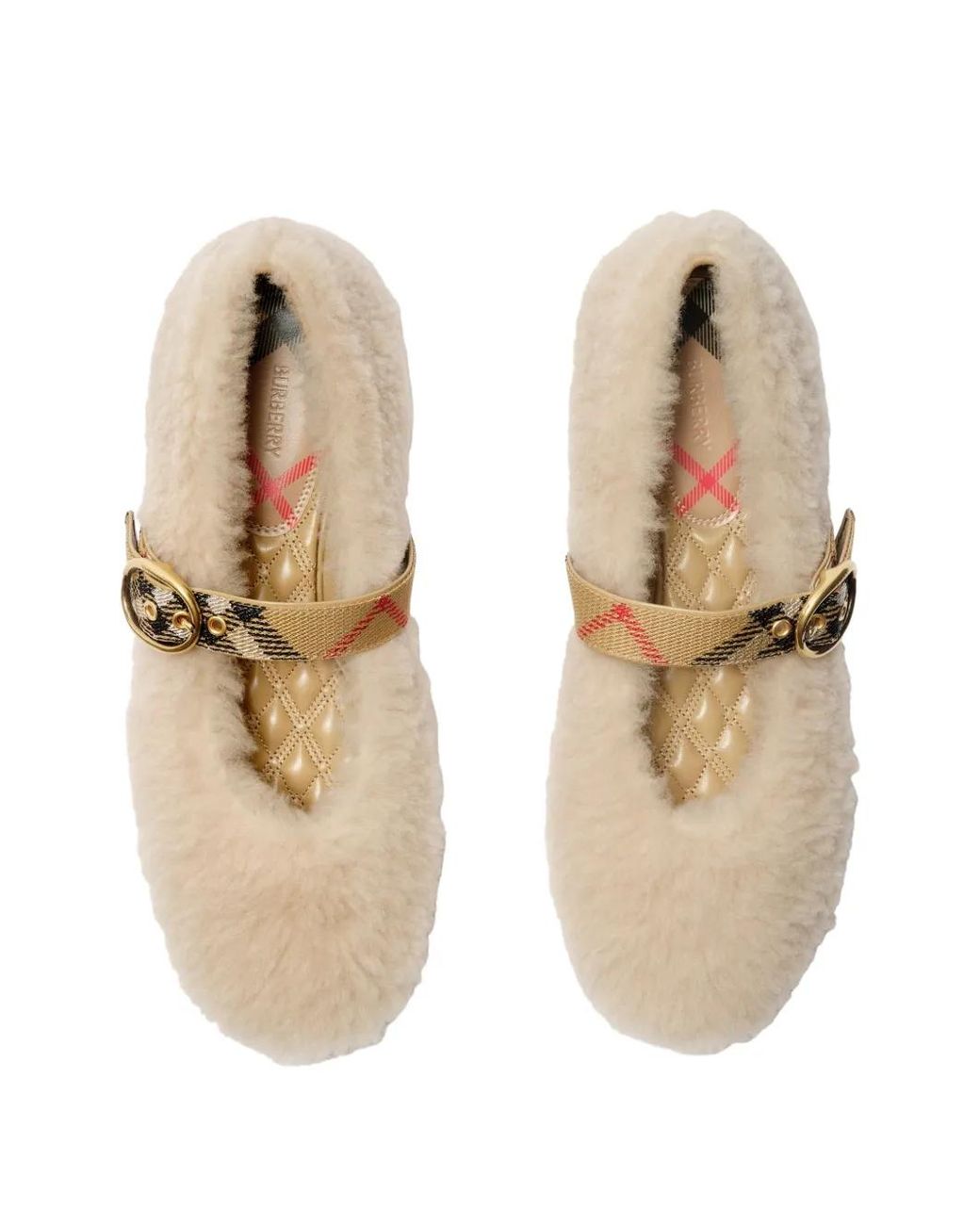 Burberry White Shearling Robin Ballerinas