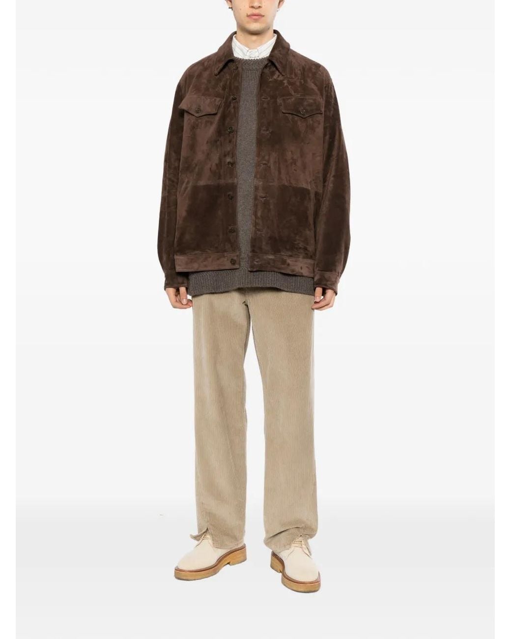 CALMLENCE Brown Suede Leather Jacket for men