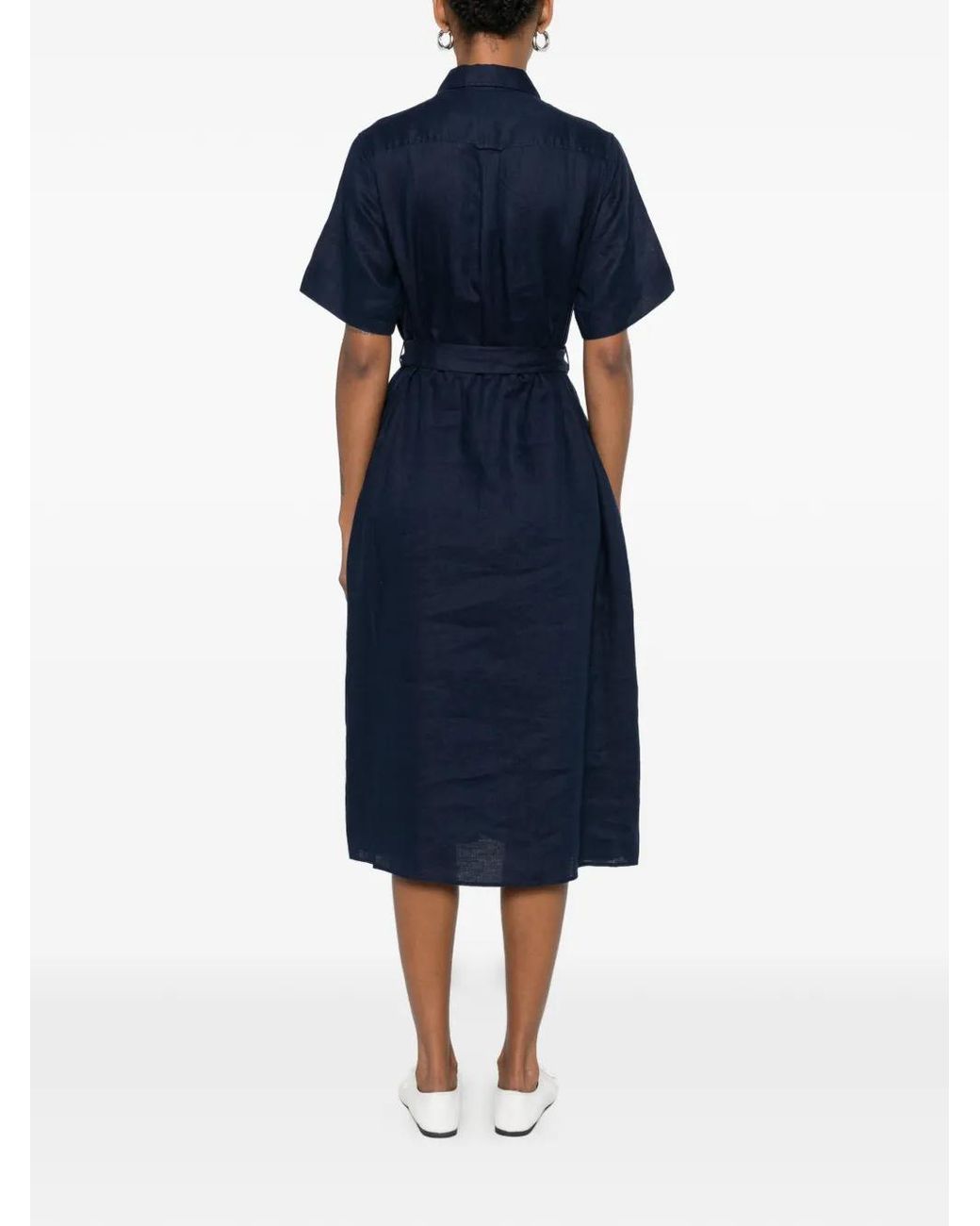 Gant Blue Belted Button-Fastening Midi Dress