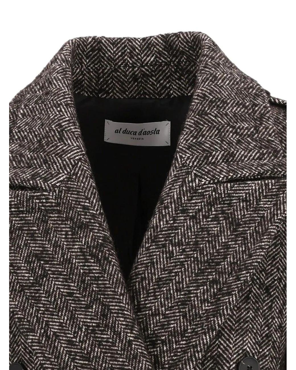 Al Duca D'aosta Black Chevron-Pattern Double-Breasted Coat