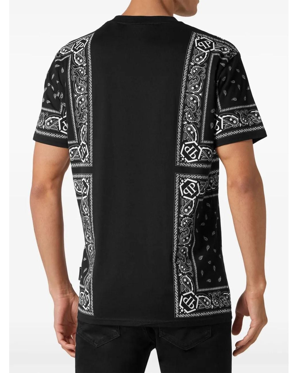 Philipp Plein Black Paisley-Print T-Shirt for men