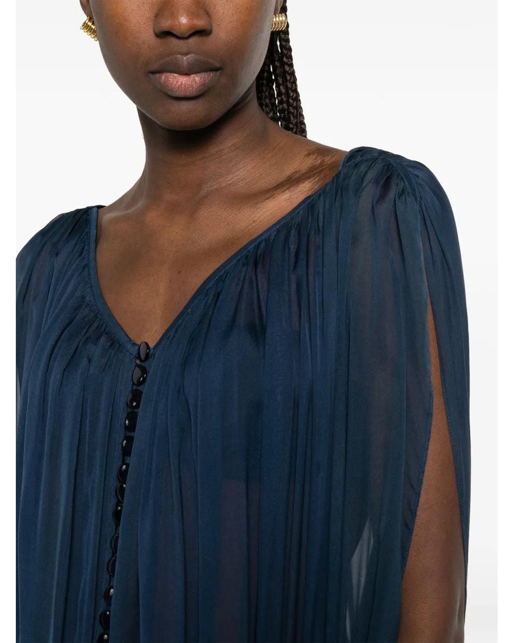Dunesi Blue Sheer Button-Front Dress