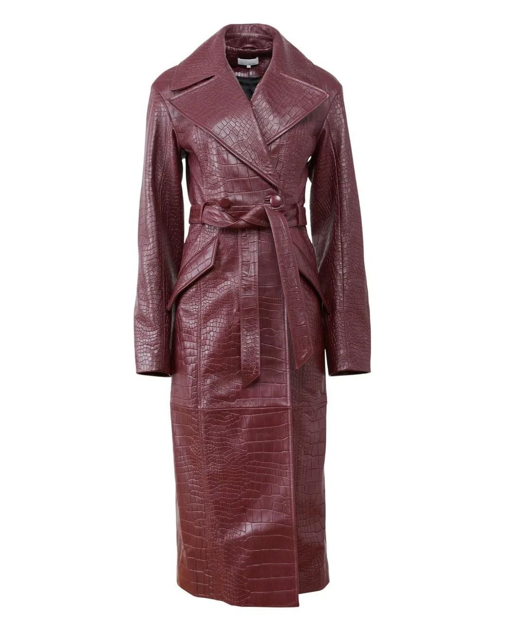 Fleur du Mal Red Crocodile-Effect Belted Coat