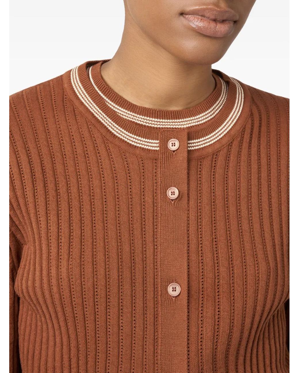 Tod's Brown Ribbed-Knit Cardigan