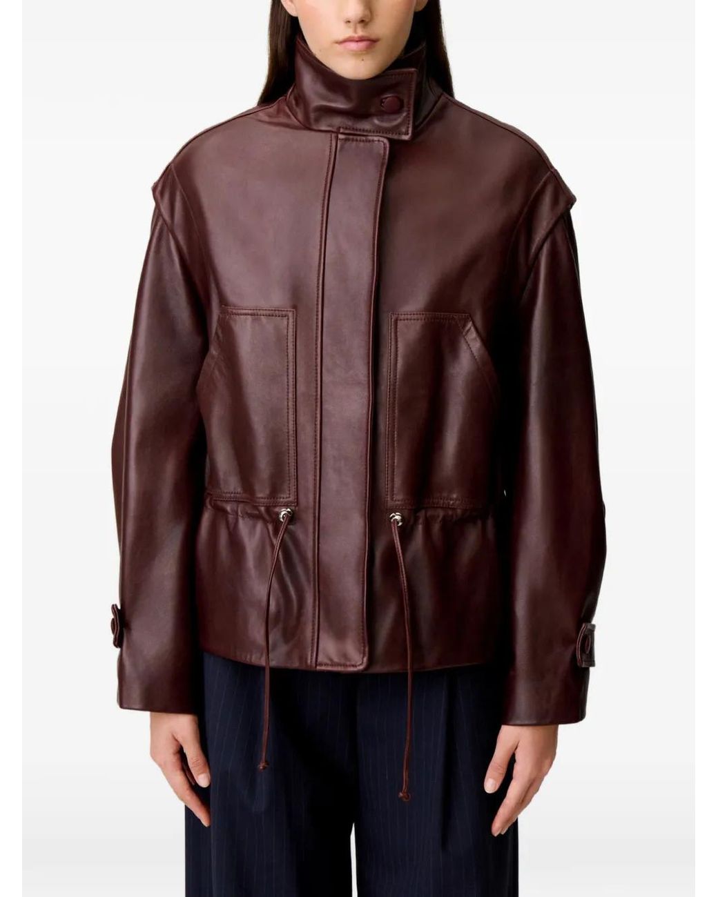 Claudie Pierlot Brown Wide-Cut Leather Jacket