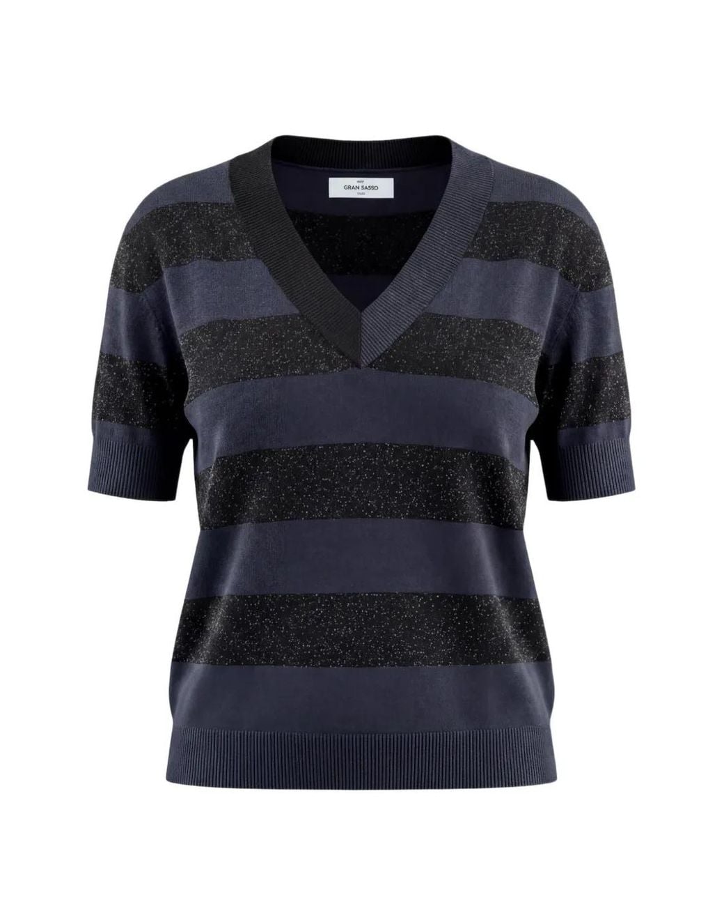 Gran Sasso Blue Glitter-Effect Striped Top