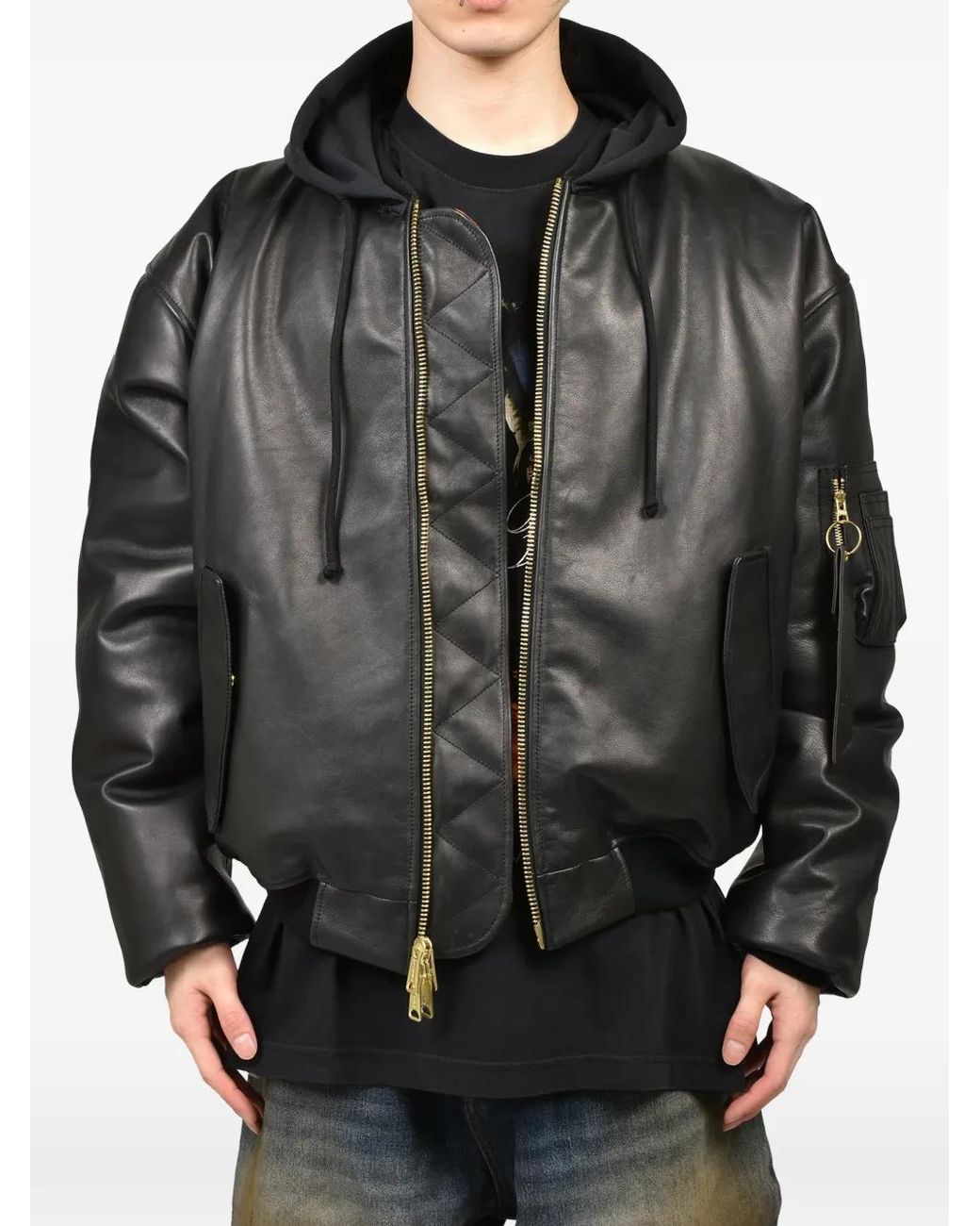 Vetements Black Veste Bomber Réversible En Cuir À Capuche for men