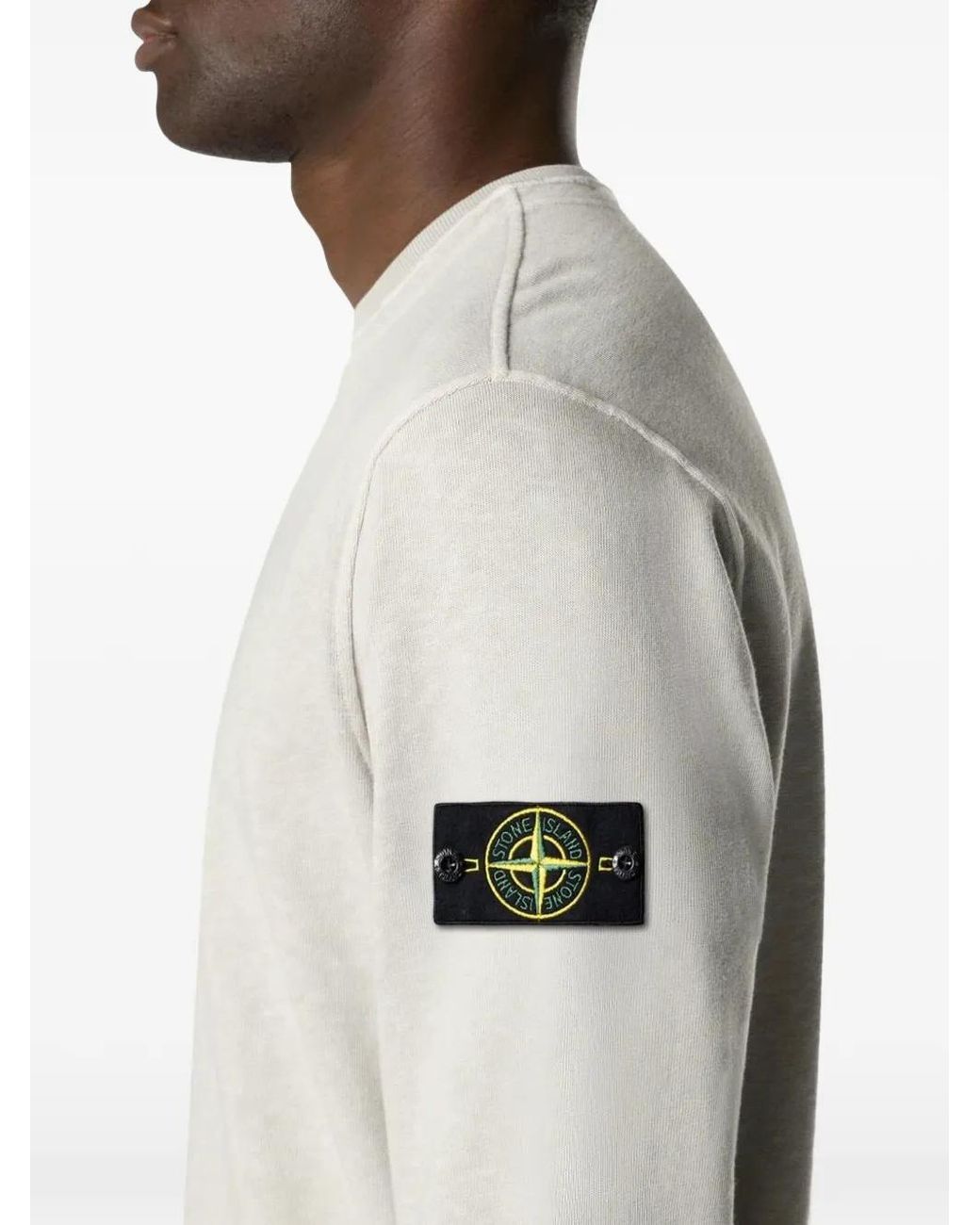 Stone Island White Regular Fit Crew Neck Sweatshirt for men