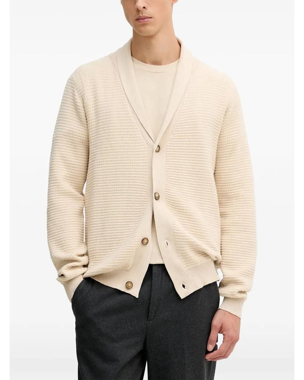 Lindbergh Natural Cardigan En Maille Gaufrée for men