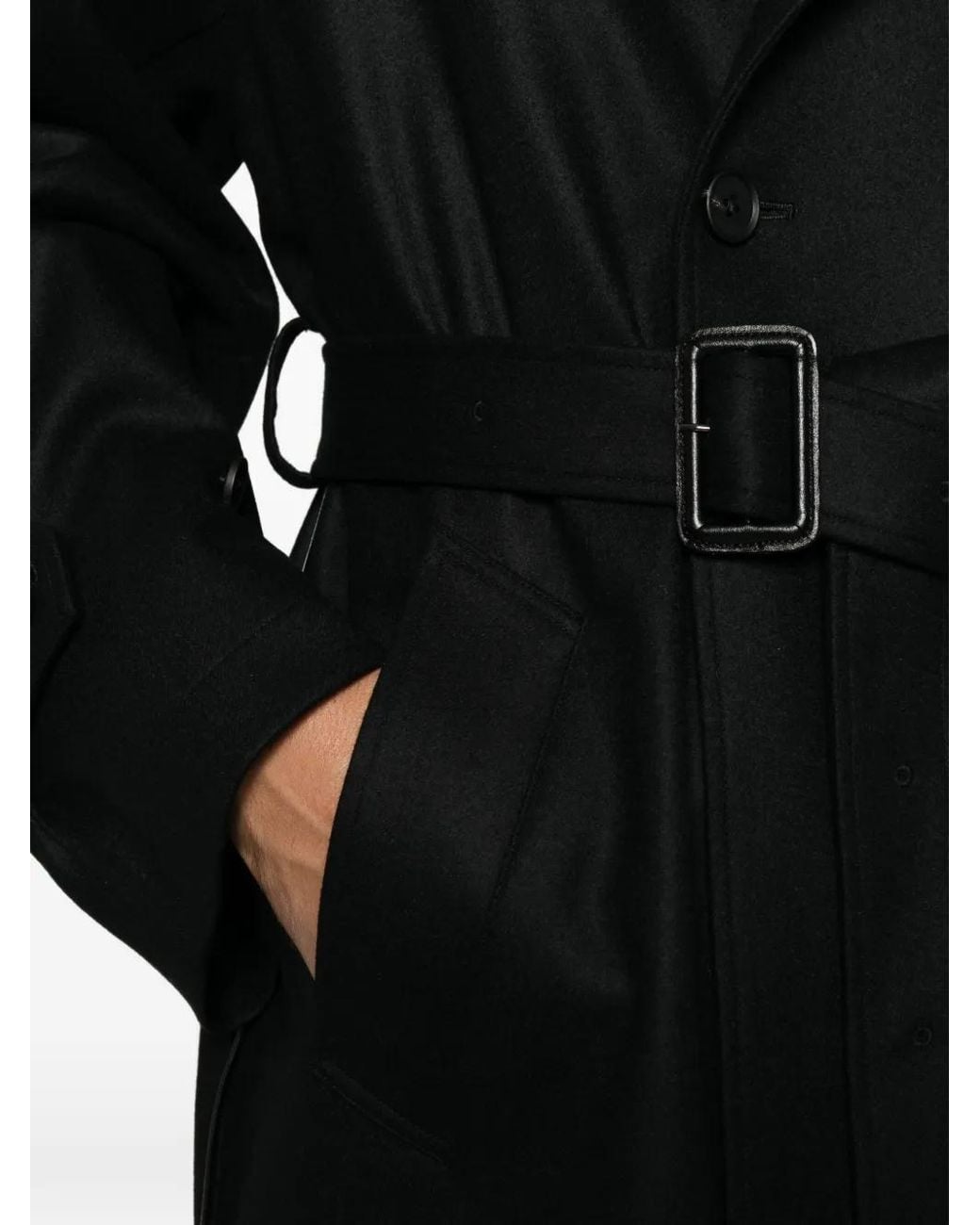 Ssstein Black Belted Double-Breasted Coat for men