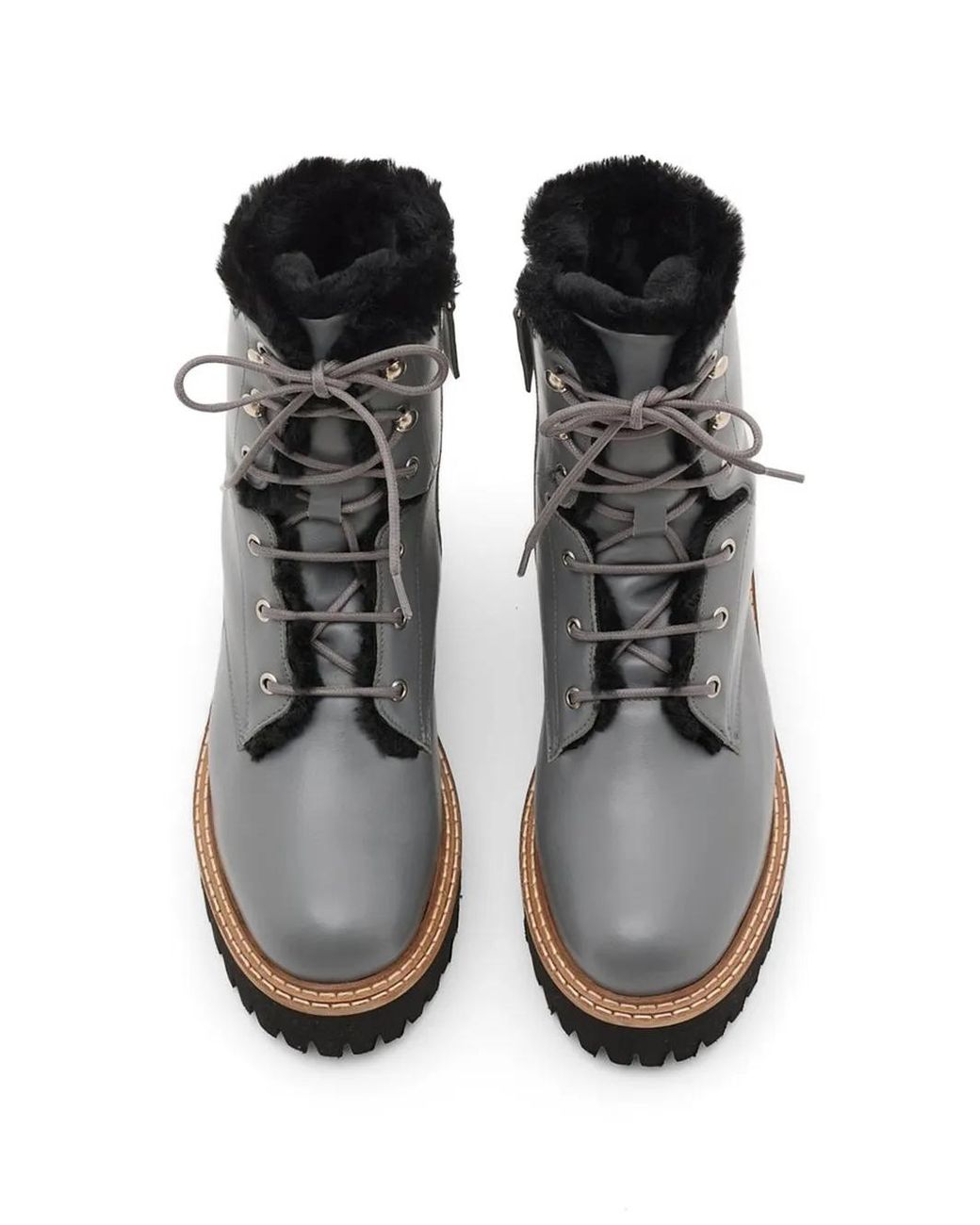 Yves Salomon Black Shearling-Trim Lace-Up Combat Boots