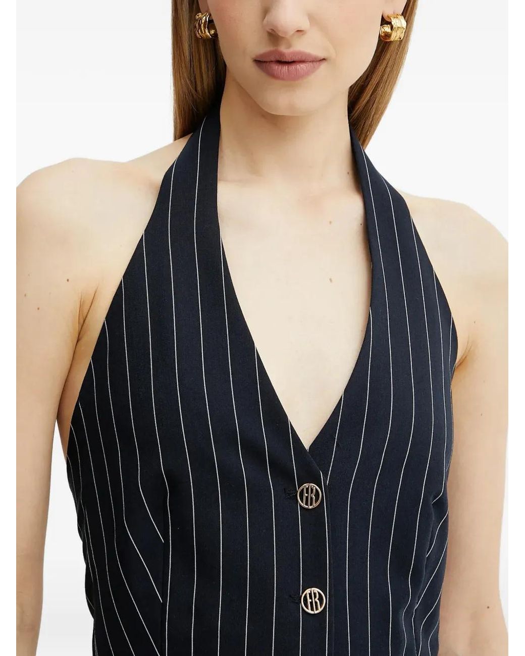 Fracomina Blue Pinstripe Buttoned Halter Top