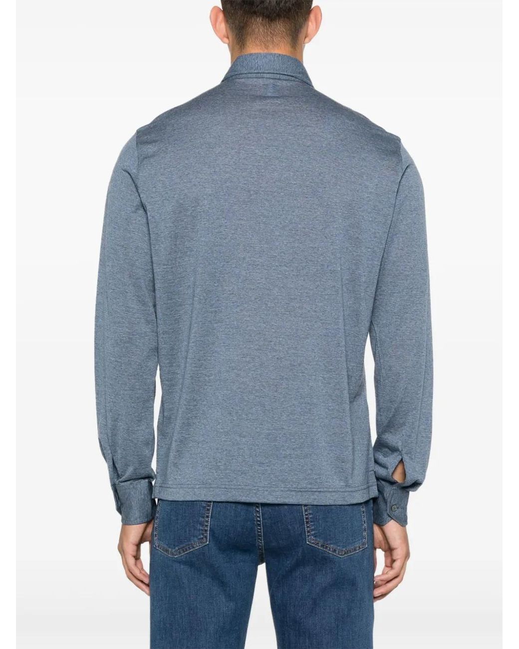 Fedeli Blue Wool Polo Shirt for men