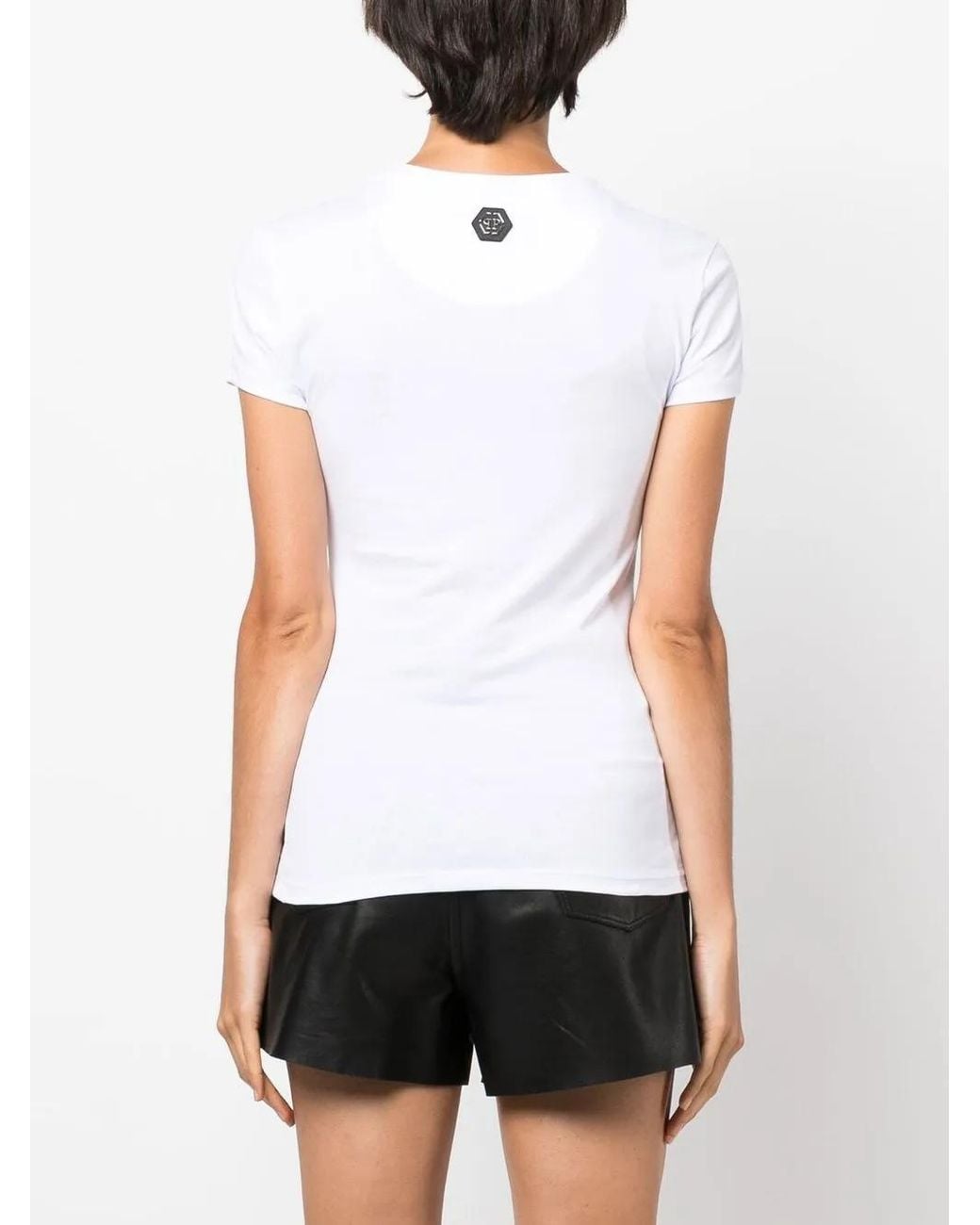 Philipp Plein White Crystal-Embellished Logo T-Shirt