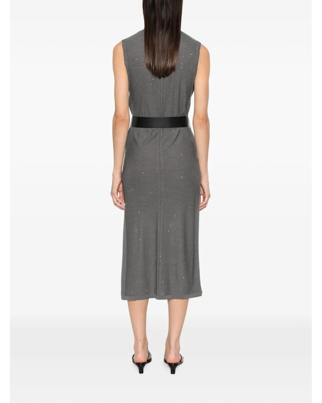 Patrizia Pepe Gray Belted Sequin-Embellished Dress