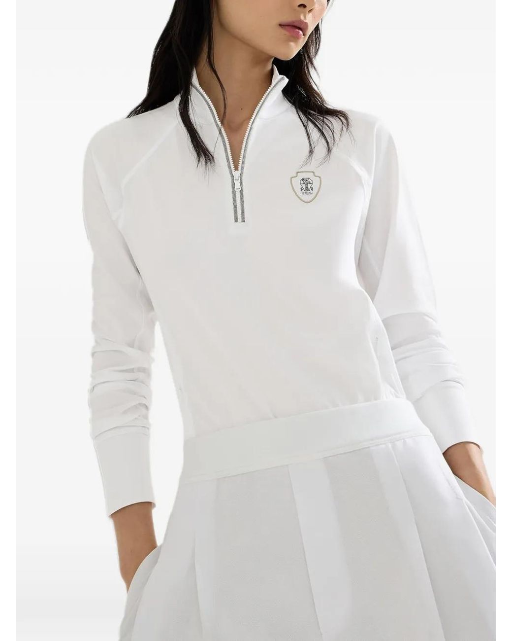 Brunello Cucinelli White Techno Piqué Sweatshirt With Logo And Precious Half Zip
