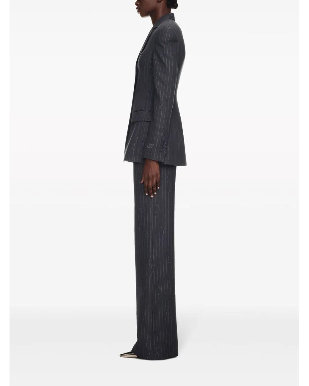 Off-White c/o Virgil Abloh Gray Off- Broken Pinstripe Pattern Jacket With