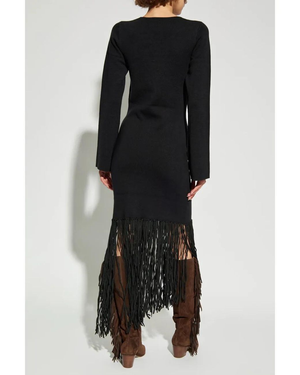 Munthe Black Fringe-Detail Midi Dress