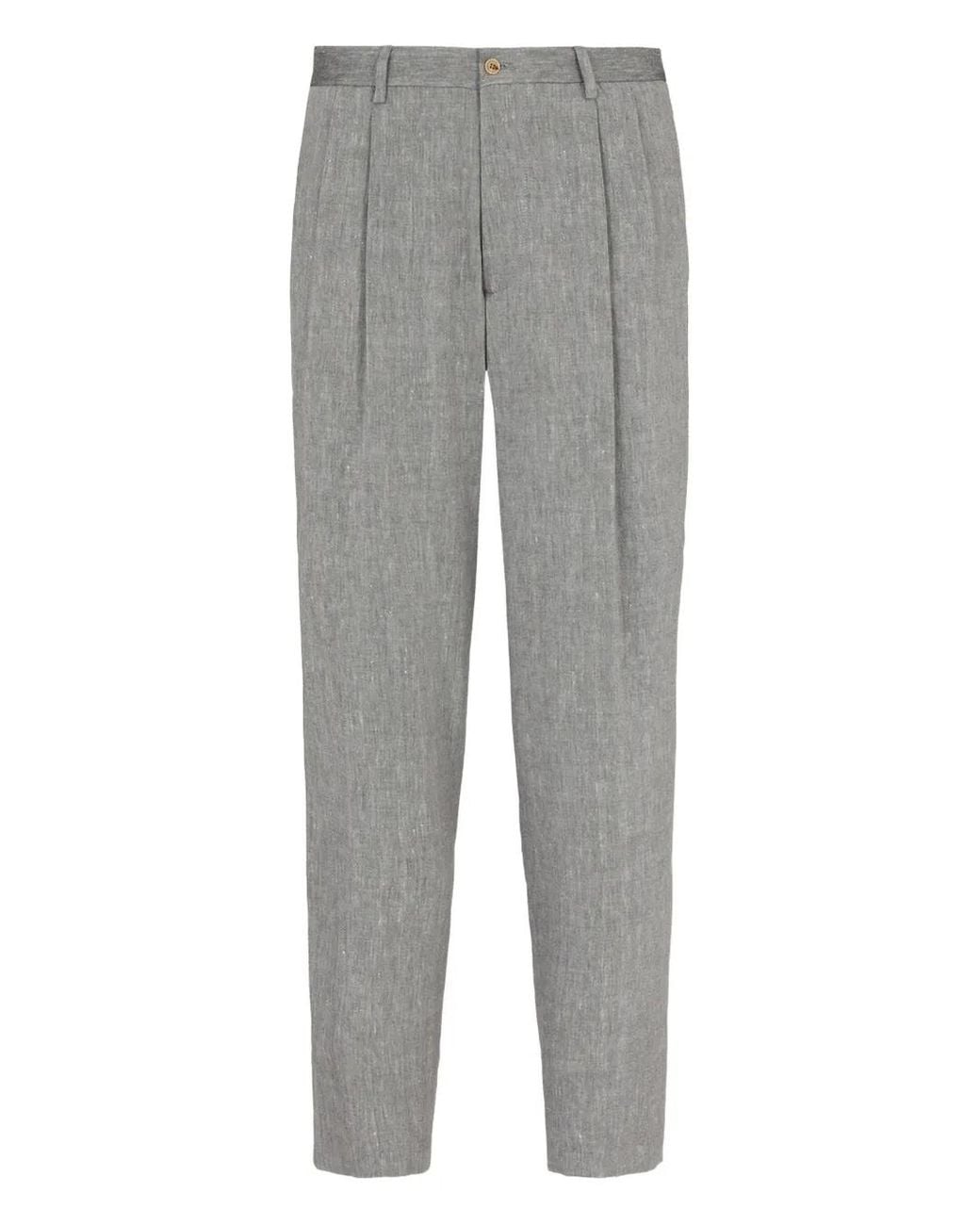 Giorgio Armani Gray Pleated-Front Trousers for men