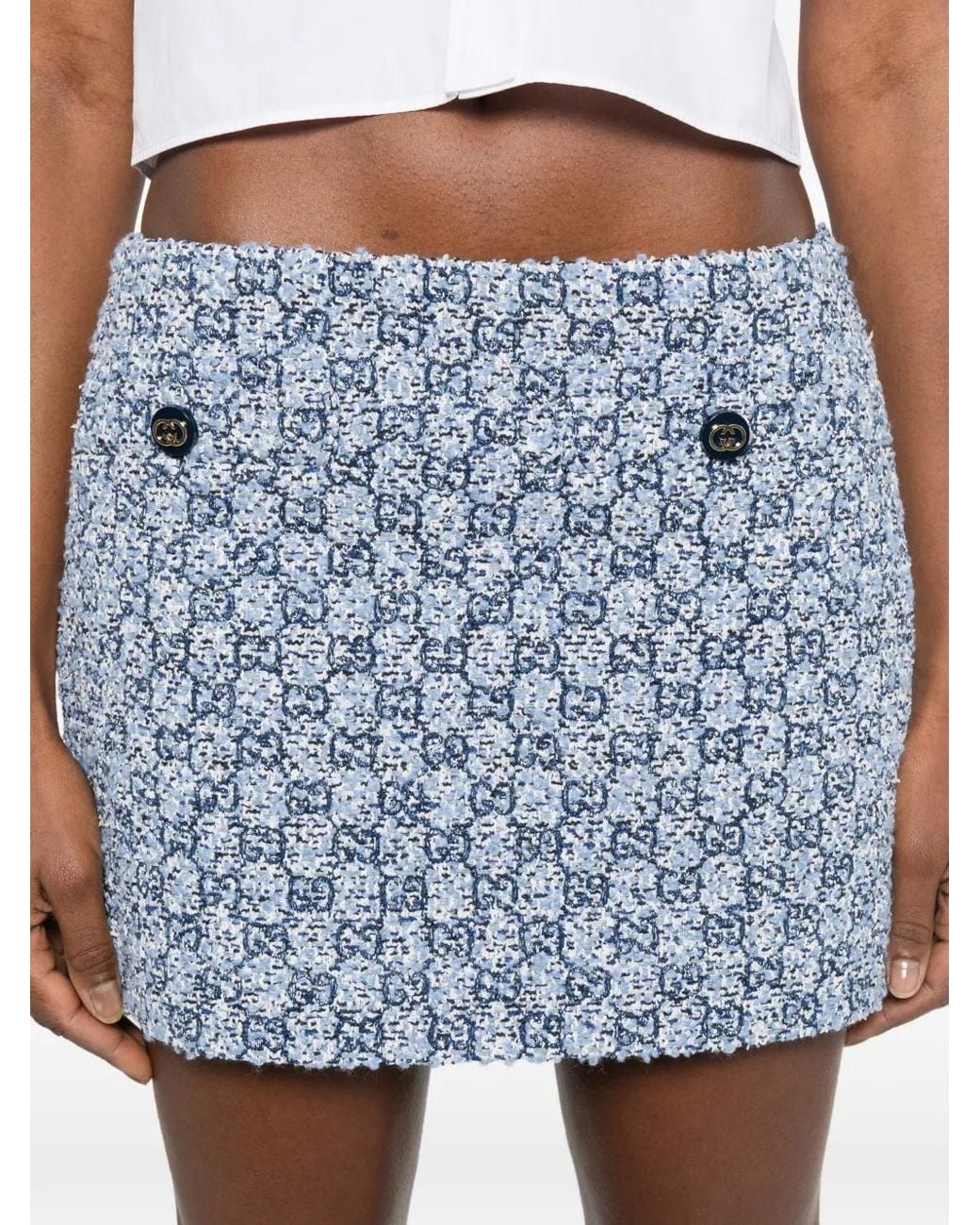 Gucci Blue Button Patterned Mini Skirt