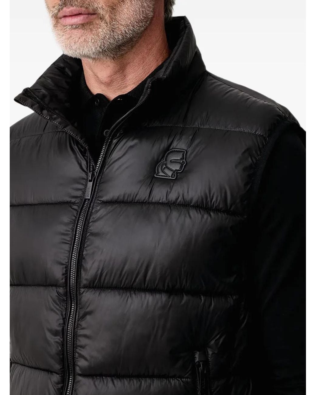 Karl Lagerfeld Black Logo-Patch Quilted Gilet for men