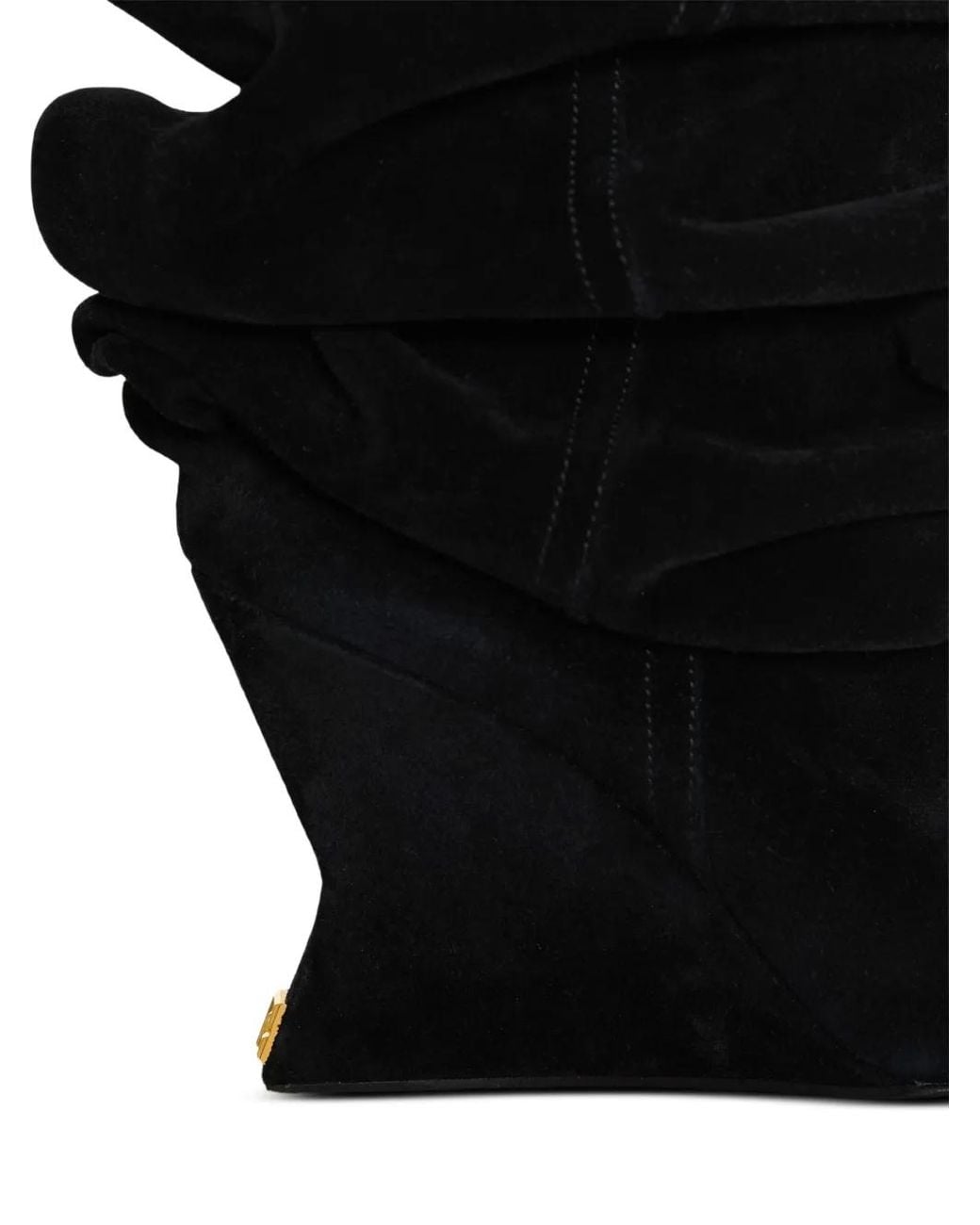 Balmain Black Suede Leather Wedge Thigh-High Boots