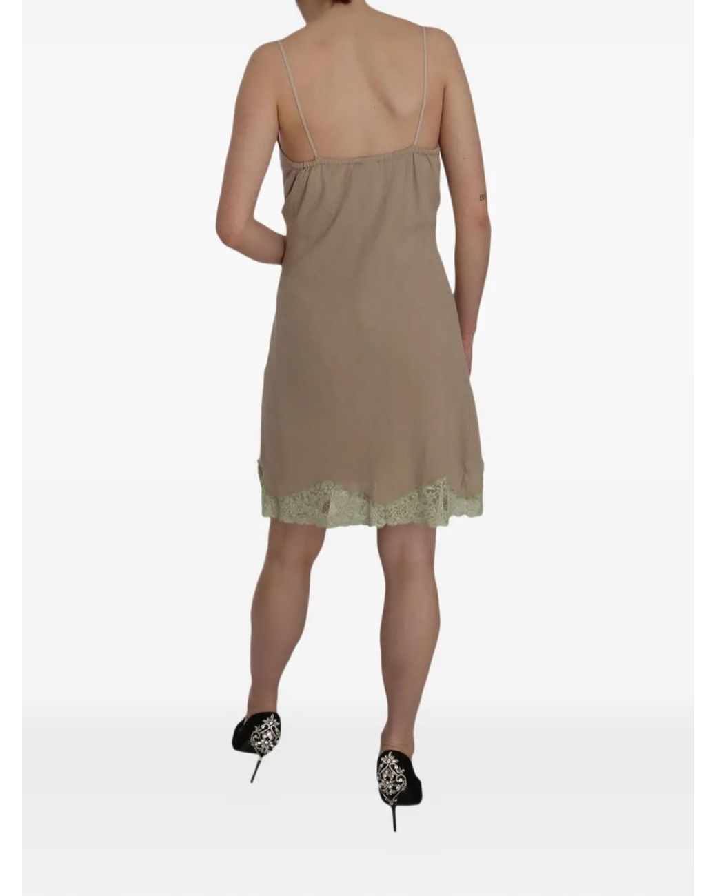 Pink Memories Natural Lace-Trim Spaghetti-Strap Mini Dress