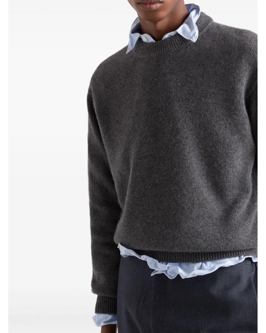 Prada Gray Logo-Patch Sweater for men